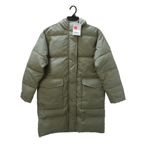 Everlane The Renew Long Puffer Coat Womens Small Kalamata Olive Hooded Primaloft - Picture 7 of 11